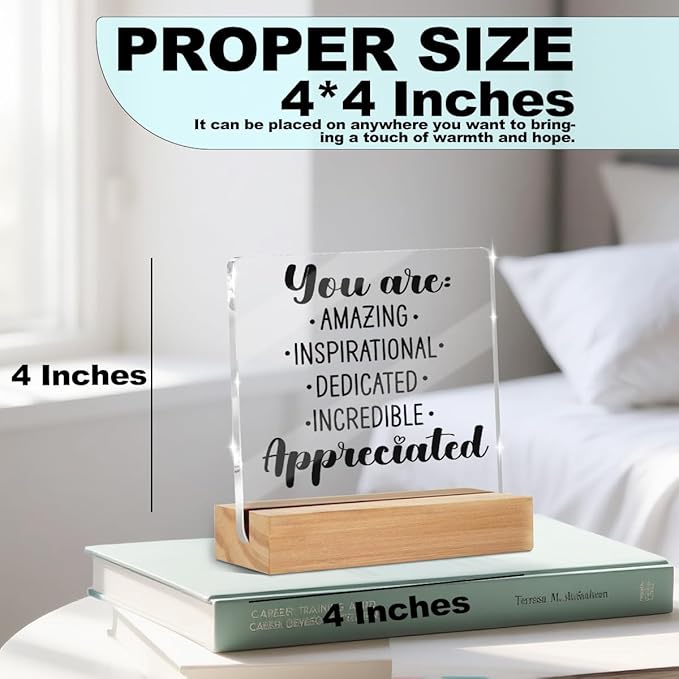 Inspirational Motivational Gifts, Thank You Gifts for Women Men Friends, Motivational Quote Acrylic Sign With Wooden Stand Desk Decor for Home Office Desk Accessories Christmas Birthday Gift