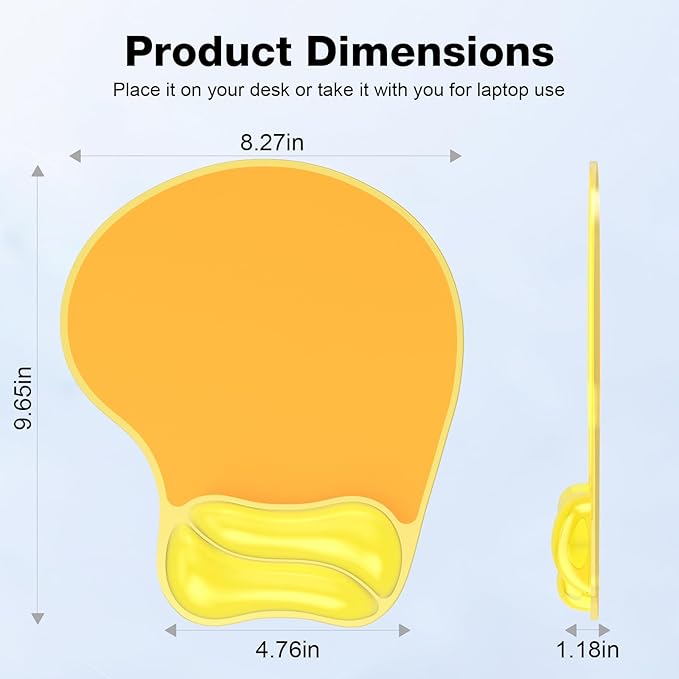 Mouse Pad with Gel Wrist Rest, Ergonomic Comfortable Computer Wrist Support for Laptop, Pain Relief Mousepad with Non-Slip PU Base for Office & HomeYellow
