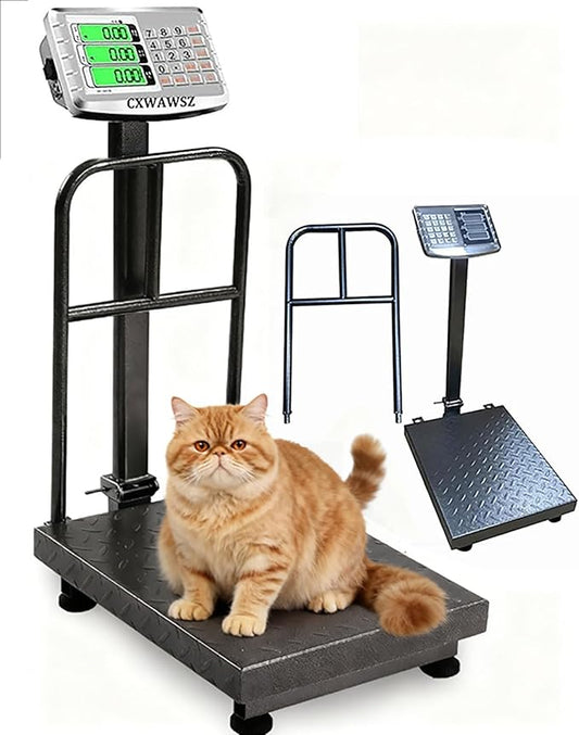 Industrial Platform Scale with Removable Guardrail 660lb Digital Scale with Accurate LB/KG High-Definition Displa Foldable for Weighing Luggage Package Shipping Double Sided Display