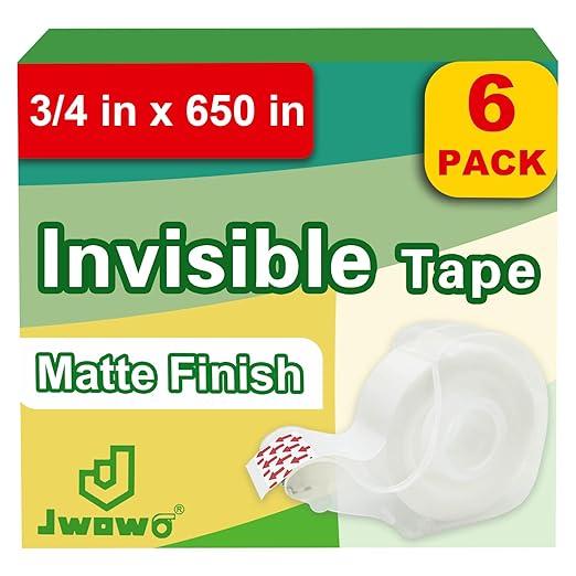 Invisible Tape, Home Office Supplies and Back to School Supplies for College and Classrooms, Matte Finish, 3/4 in x 650 in, Dispensered, 6 Pack