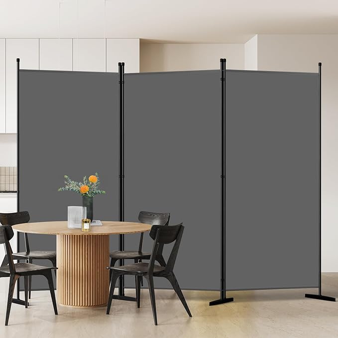 AKTOP 3-Panel Room Divider, Freestanding Wall Divider for Room Separation, Folding Privacy Partition Screen 70''W x 102''H, Portable Room Divider Panel Privacy Screen for Dorm Studio Office, Grey