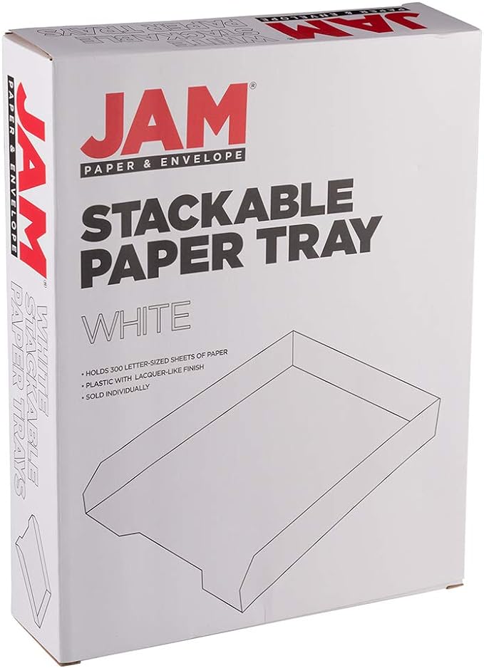 JAM PAPER Stackable Paper Trays - White - Desktop Document, Letter, & File Organizer Tray - Sold Individually