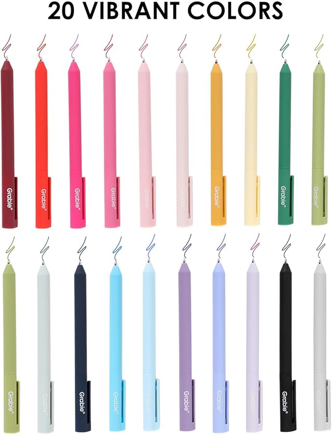 Grabie Retractable Colorful Gel Pens, Perfect for Vibrant Colored Writing and Sketching, Quick Dry Colored Gel Pens, 0.7 mm, Smooth Writing for Journaling and Note Taking， Pack of 20