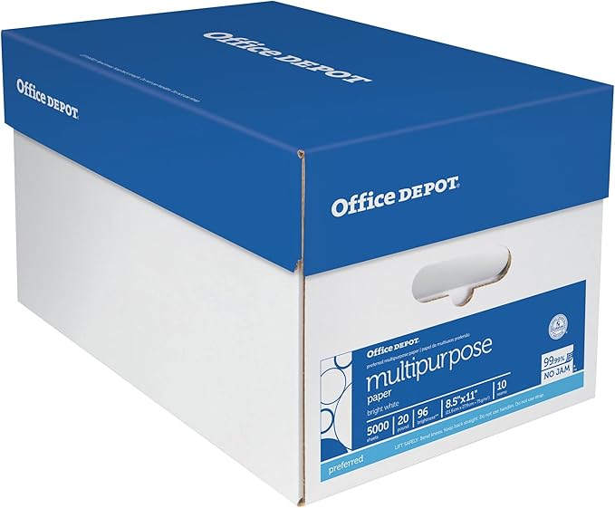 Office Depot Extra Bright Copy Paper, 8 1/2in. x 11in., 20 Lb., 90 Brightness, Case Of 10 Reams