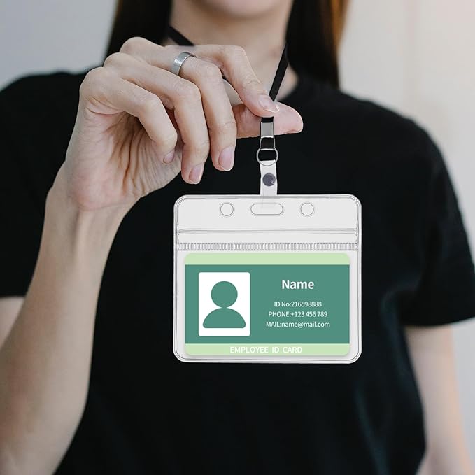 RexID ID Badge Holder with Clip Badge Reels Clear Plastic Name Tag Badge ID Card Name Tags (25 Pcs (Horizontal), Black)