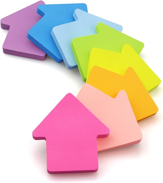 Arrow Shape Sticky Notes 8 Color Bright Colorful Sticky Pad 75 Sheets/Pad Self-Sticky Note Pads (8 Pads)