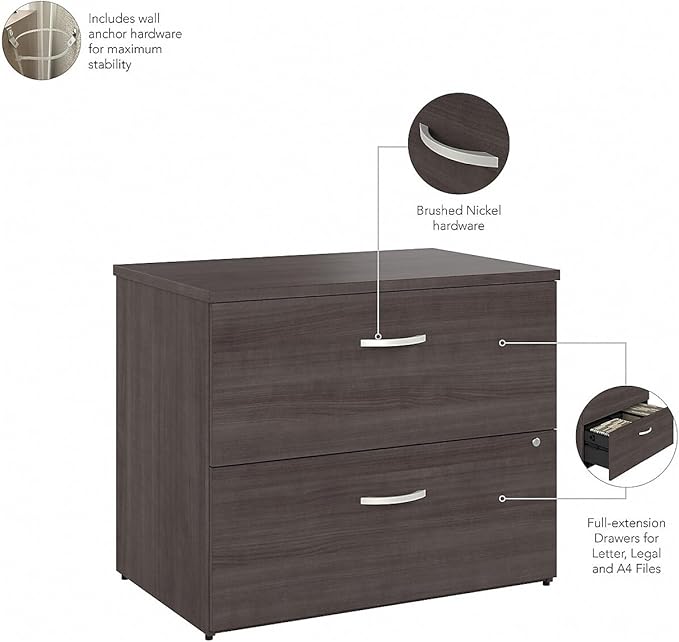 Bush Business Furniture Hybrid 2 Drawer Lateral File Cabinet-Assembled, Storm Gray