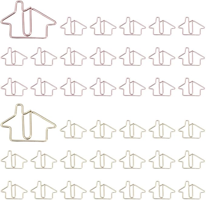 OWLFAVO 40pcs House Shape Paper Clips with Clear Box, Rose Gold and Yellow Gold, Funny Cute Paperclips Bookmarks Planner Clips for Fun Office Supplies School Gifts Wedding Decoration