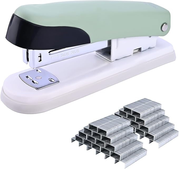 Temiary Stapler, Desktop Metal Staplers with 2000 Standard Staples, 25 Sheet Capacity, One Finger Stapling, Jam Free, No Effort Staplers for Classroom, Office or Desk (Green)