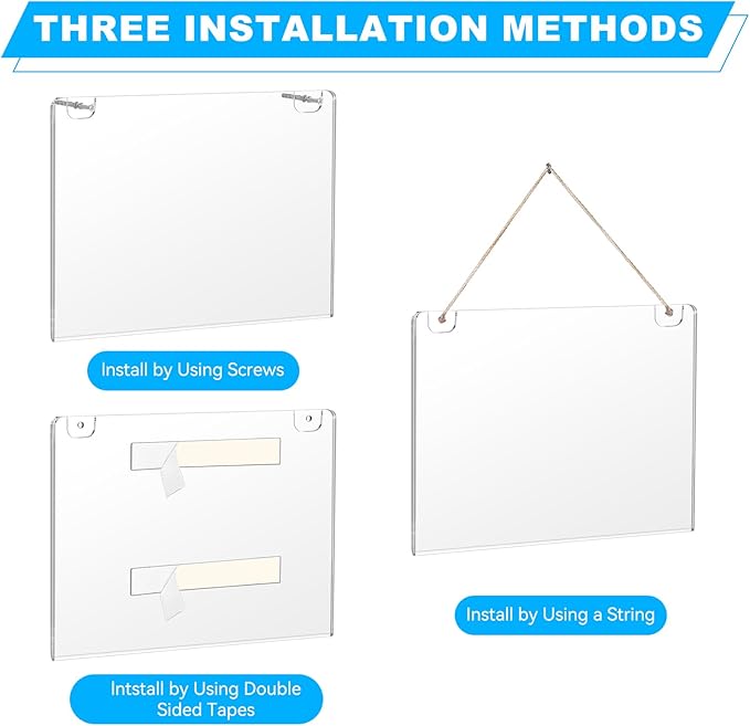 EHWINE 4 Pack 8.5x11 Wall Mount Acrylic Sign Holder Horizontal, Acrylic Wall Sign Photo Menu Flyer Display Holder, Plastic Clear Picture Adhesive Frames for Office Party (Provide Mounting Screws)