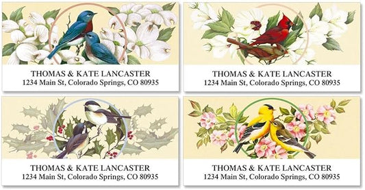 Colorful Images Birds and Blossoms Return Address Mailing Labels, Personalize with Name & Addresses, Set of 144 Self Adhesive, Easy Peel Flat Label Sheets, 1 ⅛ x 2 ¼”, 4 Designs