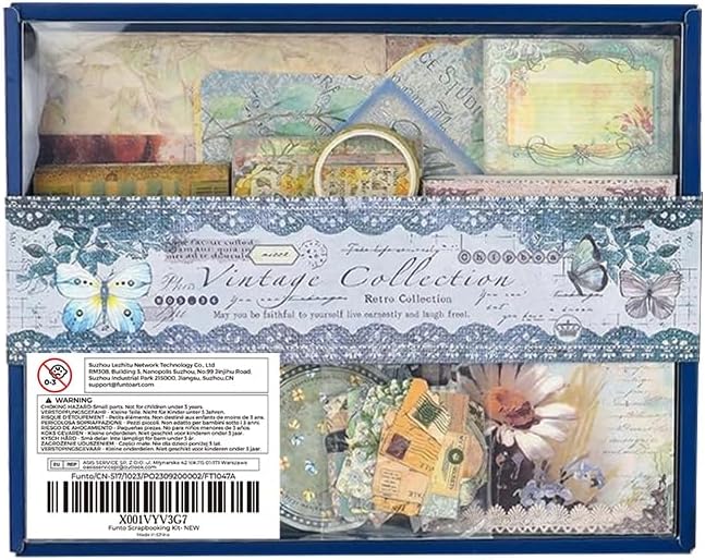 Funto Scrapbooking Kit (202 PCS), Vintage Collection-Wonderland, Perfect for Bullet Scrapbooking Materials, Planner DIY Arts Craft Collage