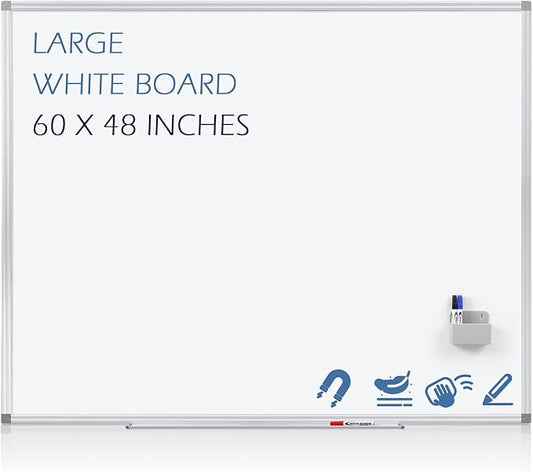SWANCROWN Large White Board Dry Erase 60" x 48" Presentation Magnetic Whiteboard with Long Pen Tray, Dry Erase Board for Wall, School, Office and Home 5' x 4'