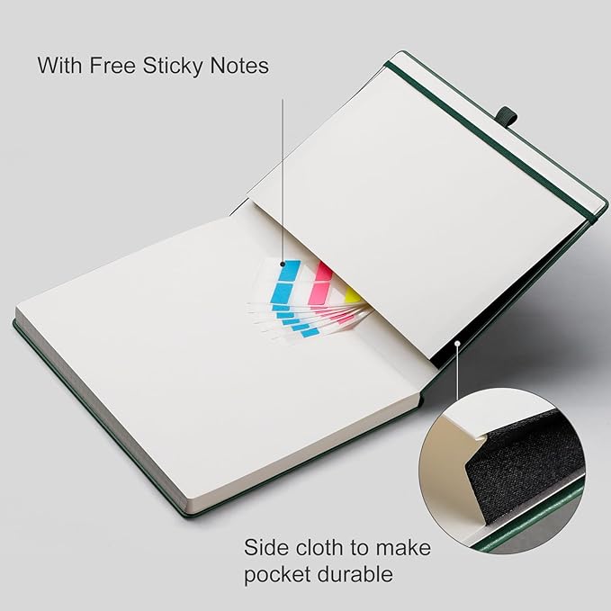 EMSHOI Notebook College Ruled - A4 Hardcover Leather Lined Journal, 192 Pages 100GSM Thick Paper, Large Diary for Women Men Work, School, Journaling, Writing - 8.3" x 11.7" - Dark Green
