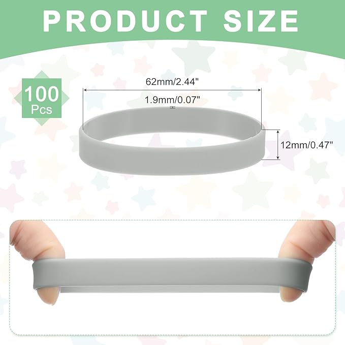 MECCANIXITY 100Pcs Silicone Rubber Bands Non-slip 4 Inch Flat Elastic Rubber Wrapping Bands for Books, Traps, Art, Wrapping Paper, Cord Wraps, Gray