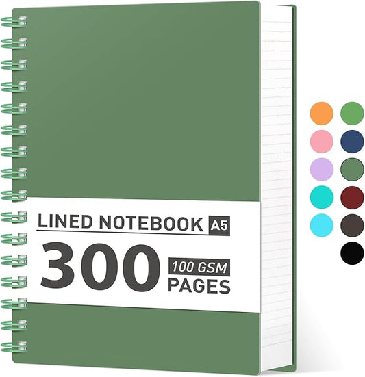 AHGXG Spiral Notebook College Ruled - Spiral Journal A5 Smal Notebooks for Work, 100GSM Thick Paper, Plastic Hardcover, for Office School Writing Notes,5.7" x 8.3", Green