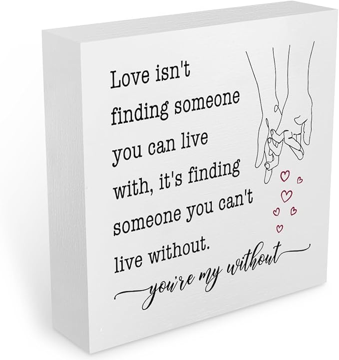 Wedding Gifts Office Supplies Rustic Desk Decor Romantic White Wooden Box Sign Anniversary Marriage Engagement Gifts Farmhouse Wood Plaque for Wife Husband Home Shelf Table Decorations Valentine Day