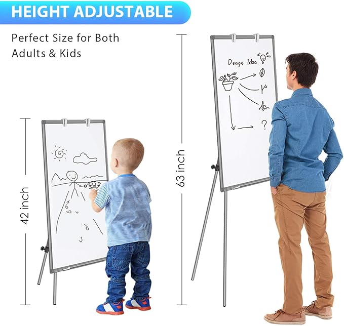 Easel Whiteboard - Magnetic Portable Dry Erase 36 x 24 Tripod Height Adjustable, 3' x 2' Flipchart Easel Stand White Board for Office (36x24 Gray)