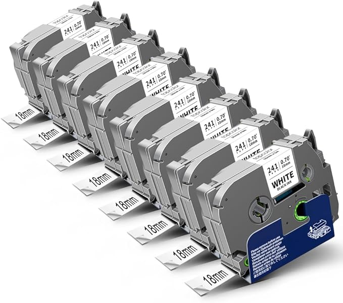 8-Pack 18mm 0.7" Laminated White Tape Compatible for Brother Tze-241 Tze241 Tz-241 Tz241 3/4" P Touch Tze Tz 18mm Label Tape for PTD410 PTD400 PTD610BT PTD600 PTD460 PT-2730 Label Maker