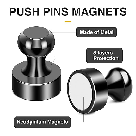 MIKEDE Fridge Magnets, 15Pcs Strong Neodymium Push Pins for Whiteboard, Black Refrigerator Magnets for Office, School, Classroom, Kitchen