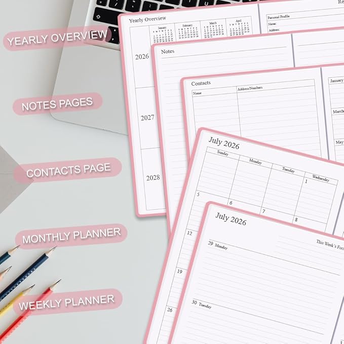 Planner 2026-2027 - 18 Months (Jan 2026 - Jun 2027) Agenda Planner 5.8" x 8.5", 2026-2027 Weekly & Monthly Planners, Hard Cover, Pink