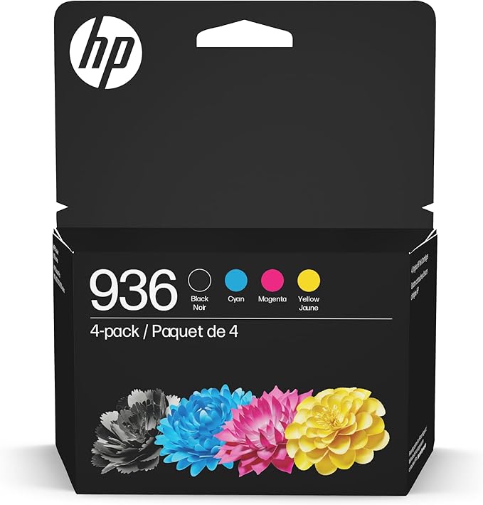 HP 936 Black, Cyan, Magenta, Yellow Ink Cartridges (4-Pack) | Works with OfficeJet 9120, Pro 9110, 9120, 9130, Wide Format 9730 | Eligible for Instant Ink | 6C3Z5LN | Packaging May Vary