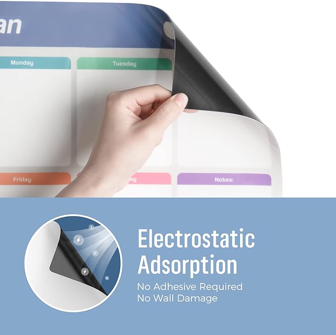 Loukin Dry Erase Calendar Set, Monthly Planner and Checklist, Electrostatic Adsorption Reusable Whiteboard for Office Classroom Refrigerator, Clings to Any Shiny Surface, 6 Markers&1 Eraser Included