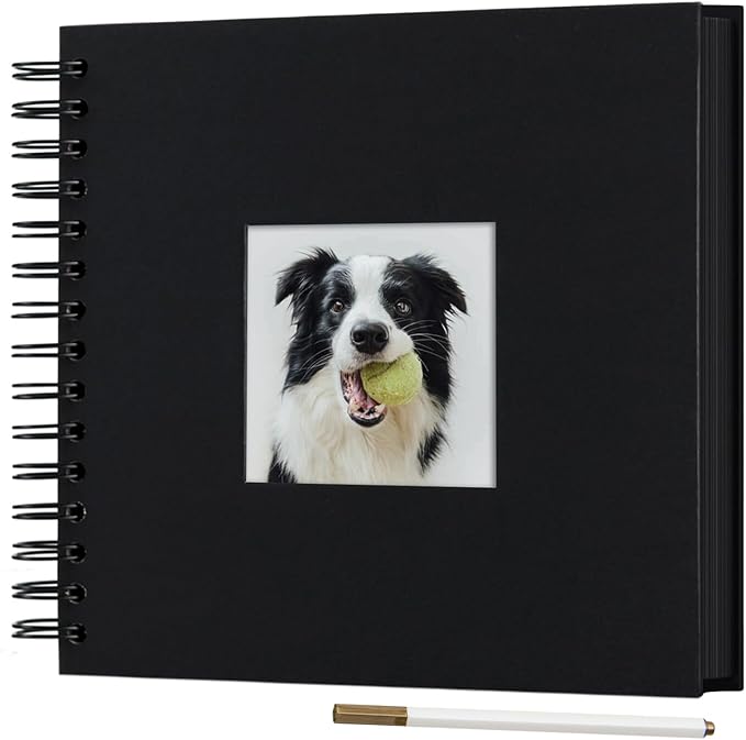 8 x 8 Inch Small DIY Scrapbook Photo Album with Cover Photo 80 Pages Hardcover Craft Paper Photo Album for Guest Book, Anniversary, Valentines Day Gifts (Black, 8 x 8 inch)