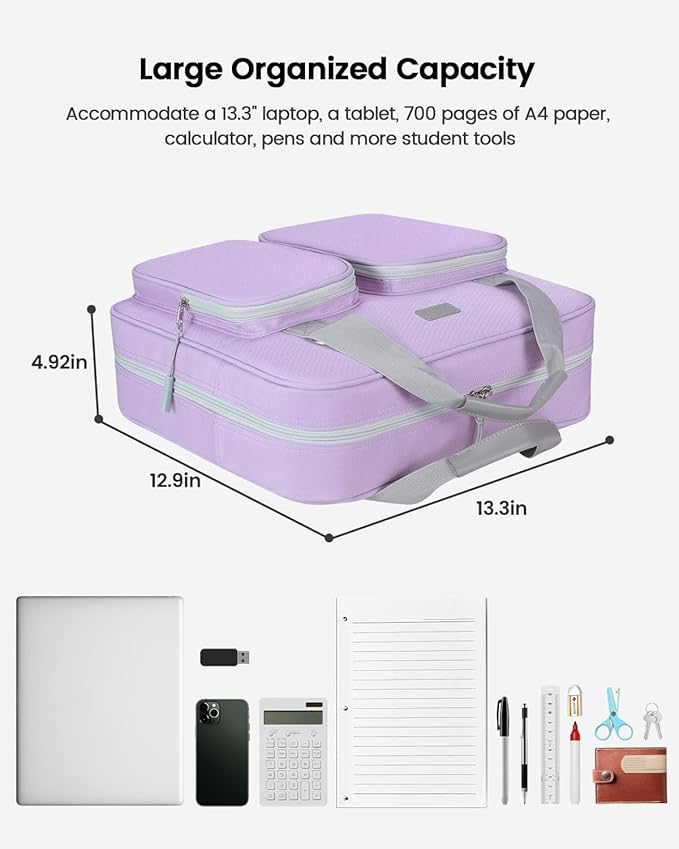 3 Inch 3 Ring Zipper Binder with Shoulder Strap & Handle & Multi-Pocket - 3" Binder with Zipper for School, Compatible with 13-Inch MacBook/Tablet -Patent Design Purple