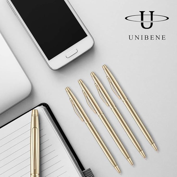 Unibene 18 Pack Slim Gold Ballpoint Pens Black Ink 1 mm - Black ink, Nice Gift for Business Office Students Teachers Wedding Guest