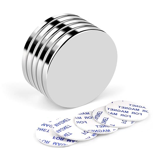 LOVIMAG Super Strong Neodymium Disc Magnets, Powerful Rare Earth Magnet with Double-Sided Adhesive for Fridge, DIY, Building, Scientific, Craft, and Office Magnets - 1.26 inch x 1/8 inch, Pack of 5