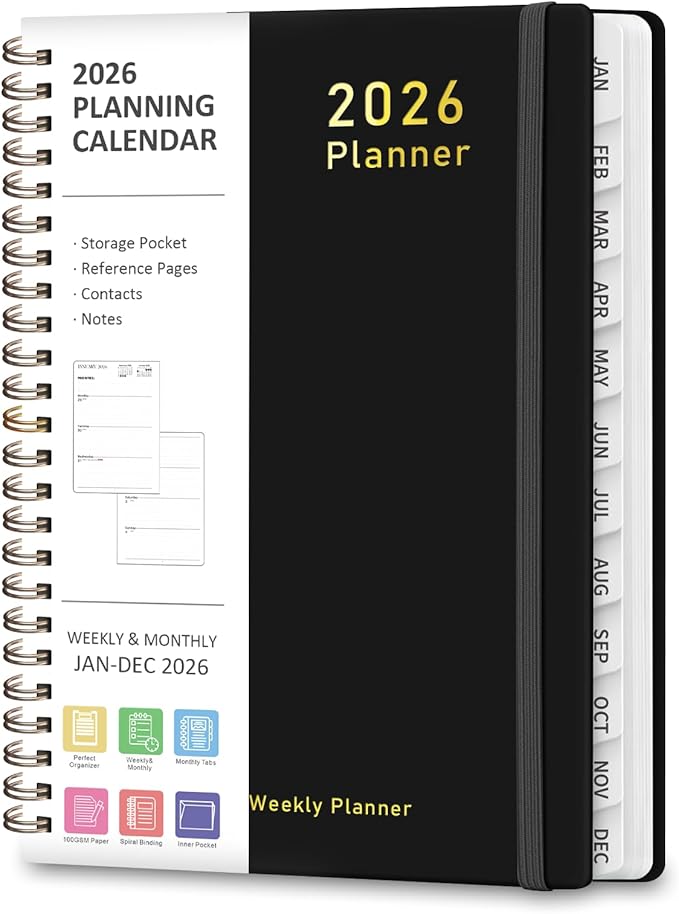 2026 Planner, Weekly and Monthly Calendar Academic Planner, Jan 2026 - Dec 2026, Planning Agenda Book for Desk Accessories and School Supplies - A5 (6.3'' x 8.5'')