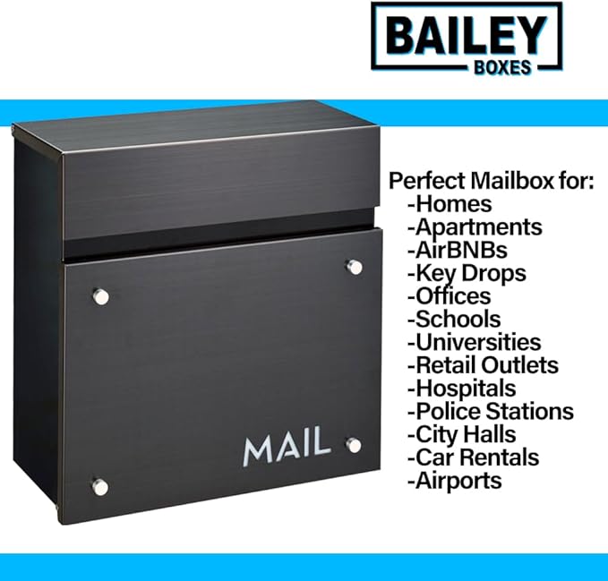 Wall-Mounted Modern Locking Mailbox from Bailey Boxes: Enhance Your Home with The Dalton - 14.25" H x 14" W x 5.75" D. Elevate Your Space with This Stylish Addition.