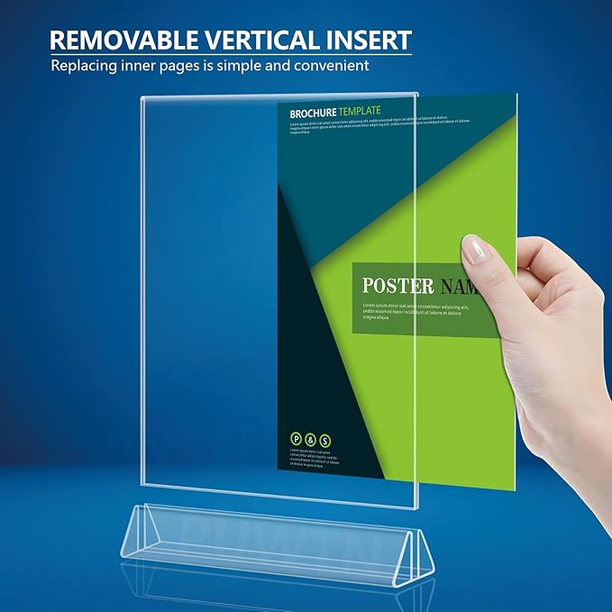 Acrylic Sign Holder 5x7 - 8 Pack Clear Paper Holder - Vertical Double-Sided Table Display Stand - Acrylic Desktop Picture Frame,Vendor Booth Display Items - Suitable for Restaurants Office Store
