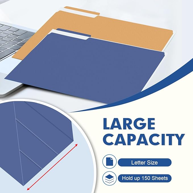 File Folder, PANDRI 120 Pack Colored File Folder, 1/3 Cut Tab, Letter Size, Assorted 6 Dark Colors Filing Folder for Office School Business