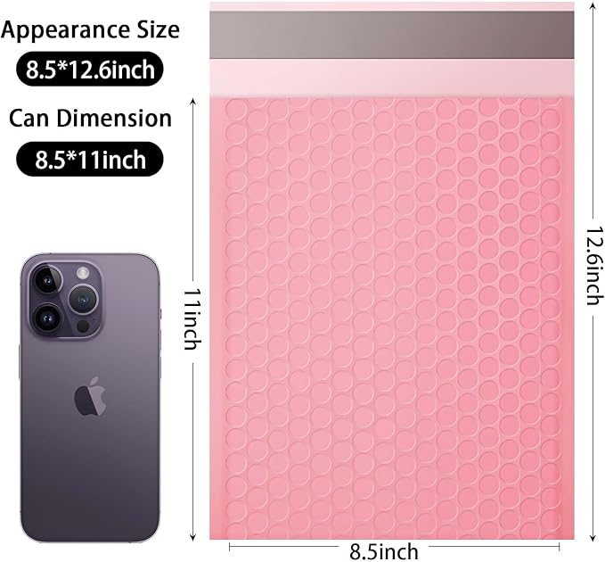 packbabol Bubble Mailers, 8.5x11 Inch Poly Padded Bubble Mailers Pack of 50 Bubble Envelopes Opaque Self Seal Adhesive Waterproof Bags for Shipping and Packaging (Pink)