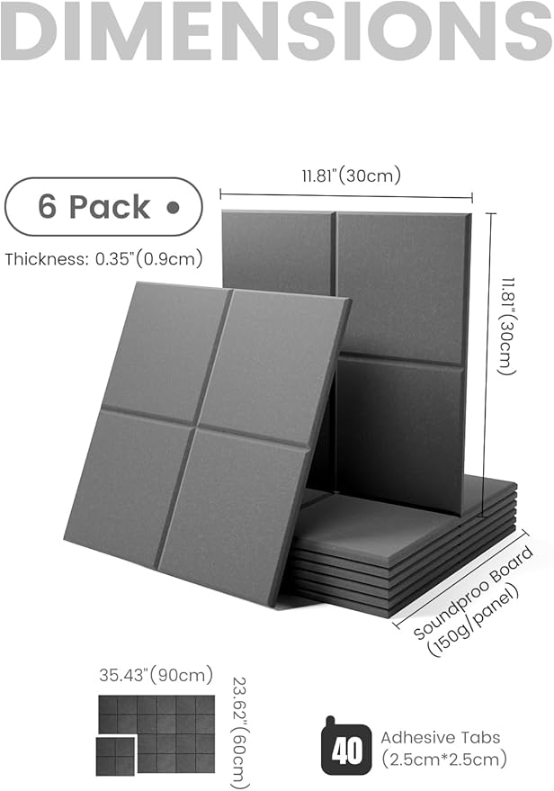 Large Felt Bulletin Board 36" x 24"Cork Board Alternative-6 Pack with 40 Safe Removable Adhesive Tabs, Cork Boards for Walls Cork Board for Home Office Classroom Pin Board-Charcoal Gray