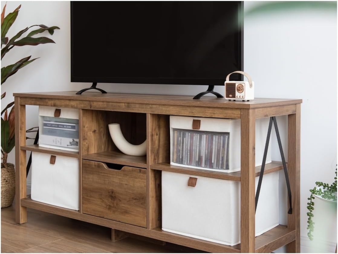 StorageWorks Closet Storage Bins, Storage Baskets with Clear Window and Handles, Foldable Fabric Organizer for Clothes, Shelves, Beige, 3 Pack