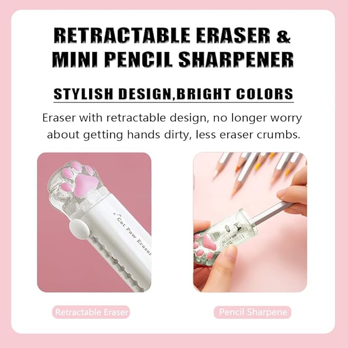 9Pcs Cute School Supplies, Cute Stationery,Includs Pencil Sharpener,Eraser, Correction Tape,Sticky Notes, Ruler, Scissors,Utility Knife, for Cute Office Supplies
