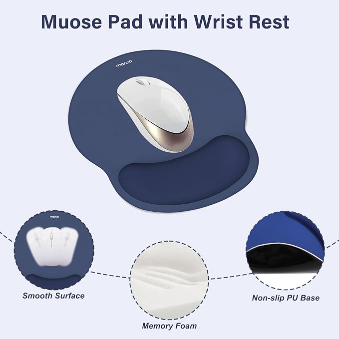 MOSISO Wrist Rest Support for Mouse Pad&Keyboard Set, Circle Curved Ergonomic Mousepad&Coaster Non-Slip Base Home/Office Pain Relief&Easy Typing Pad with Soft Cloth&Silicone Lining, Navy Blue