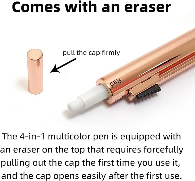 YOUMI Multicolor pen 4 in 1 Multifunction Pen with Metal Cased 0.5mm Mechanical Pencil Red Ballpoint Pen Blue BallpointPen and Black Ballpoint Pen Gift for Journaling (Blue)