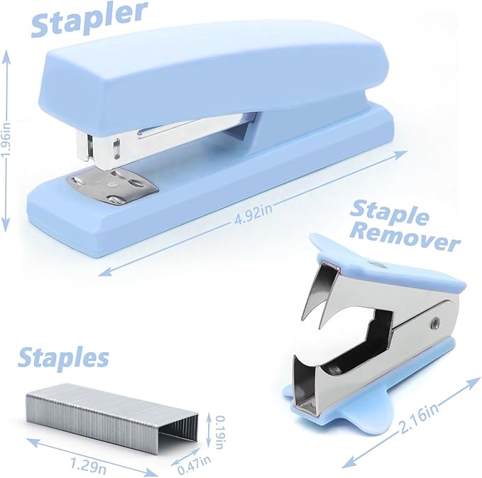 2 Pack Blue Office Staplers, 25-Sheet Capacity with 4000 Staples and 2 Staple Removers, Desktop Stapler, Blue Office Supplies for Students and Office Clerks