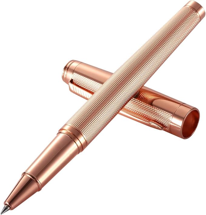 Rollerball Pen for Men Women Luxury Metal Executive Pens Home Office Use with Black Ink 0.7mm G2 (Nice Rosegold)