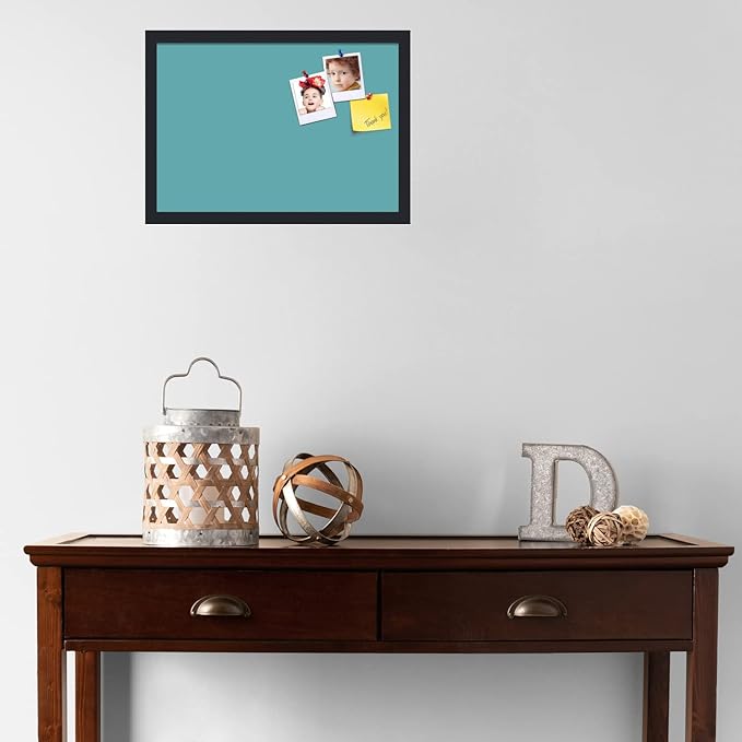 PinPix 20x14 Inch Cork Bulletin Board. This Decorative Framed Pin Board Comes with Aqua Pastel Design and a Satin Black Frame. Ideal for Home Office Decor or Message Board (PinPix-1806)