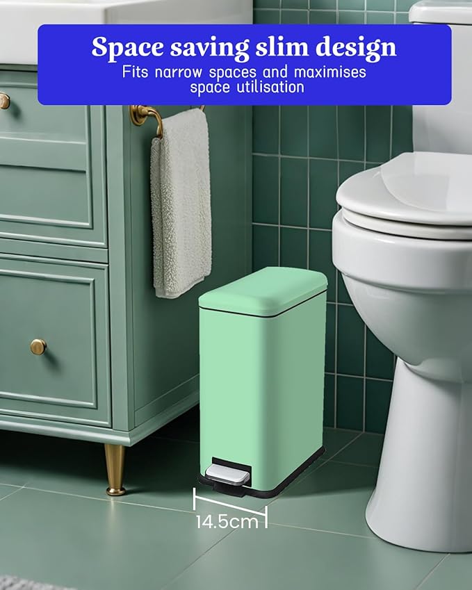 JM.YIPENG Bathroom Rubbish Bin, 5 Litre Cosmetic Bin, Small Waste Bin with Soft Close Lid, Bathroom Bin for Toilet, Bathroom, Bedroom, Living Room, Green