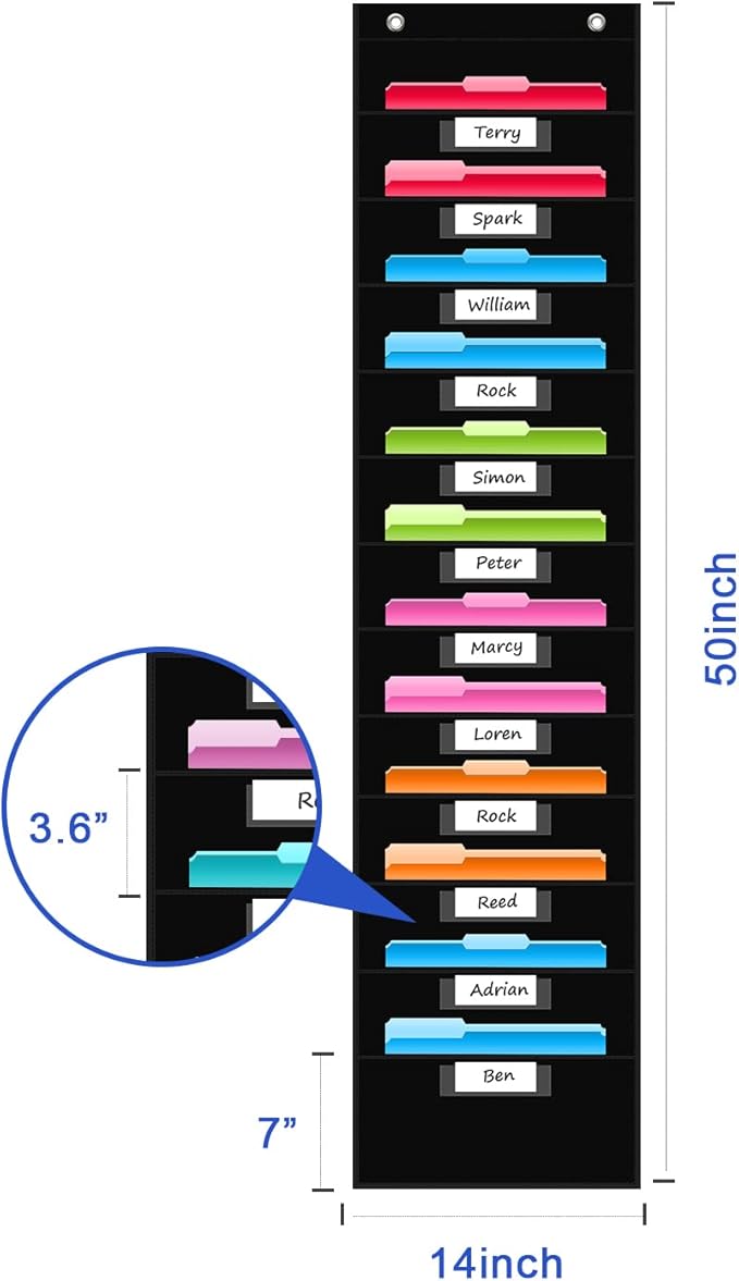 REGELETO 12 Pockets File Storage Pocket Chart with 12 Nametag Pockets,Hanging Wall File Organizer for Classroom and Office, Organize Your Assignments, Files, Scrapbooks, Paper (Black)