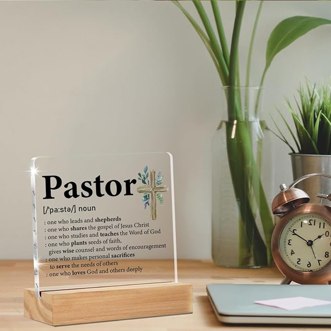 Pastor Definition Clear Desk Decorative Sign - Gift for Preacher, Church Leader - Thank You Home Acrylic Decor