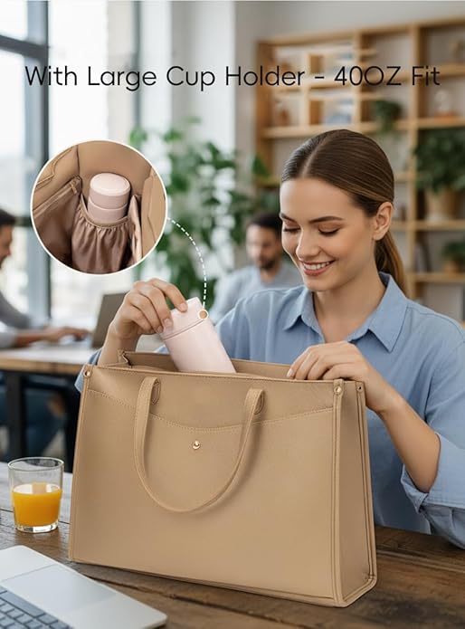 Laptop Tote Bag Women, Work Tote with Multi Pockets, Nurse Bag with Large Cup Holder, For Work, Travel, Daily Use
