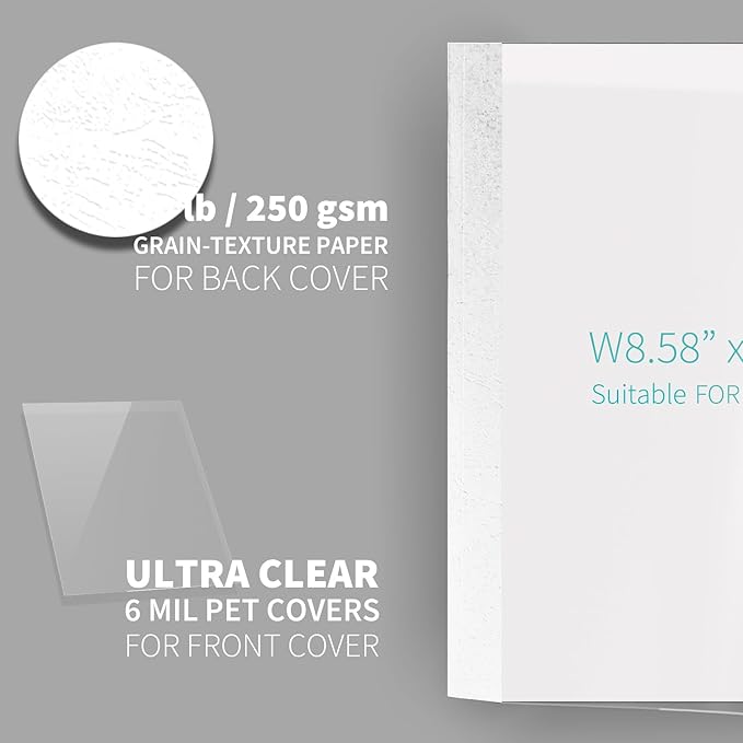 Binditek 10 Pack Thermal Binding Presentation Covers, 1/16 Inch Spine, Holds 15 Sheets, Ultra Clear Front Cover, White Paper Back Cover, Letter Size, for Students and Coworkers