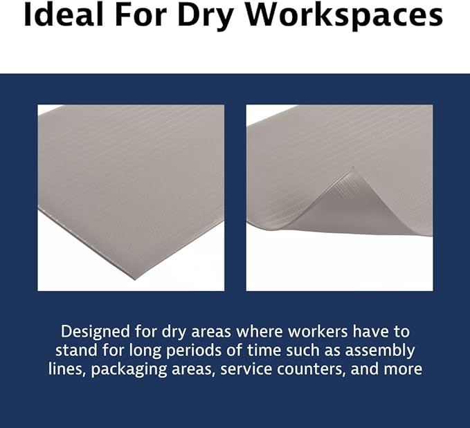 Notrax 410 Airug® 2' x 60' x 3/8" Anti Fatigue Mat, Enhanced Slip Resistance with Beveled Edges and Ribbed Surface, Ideal for Industrial and Commercial Workplaces, Gray, 410R0324GY